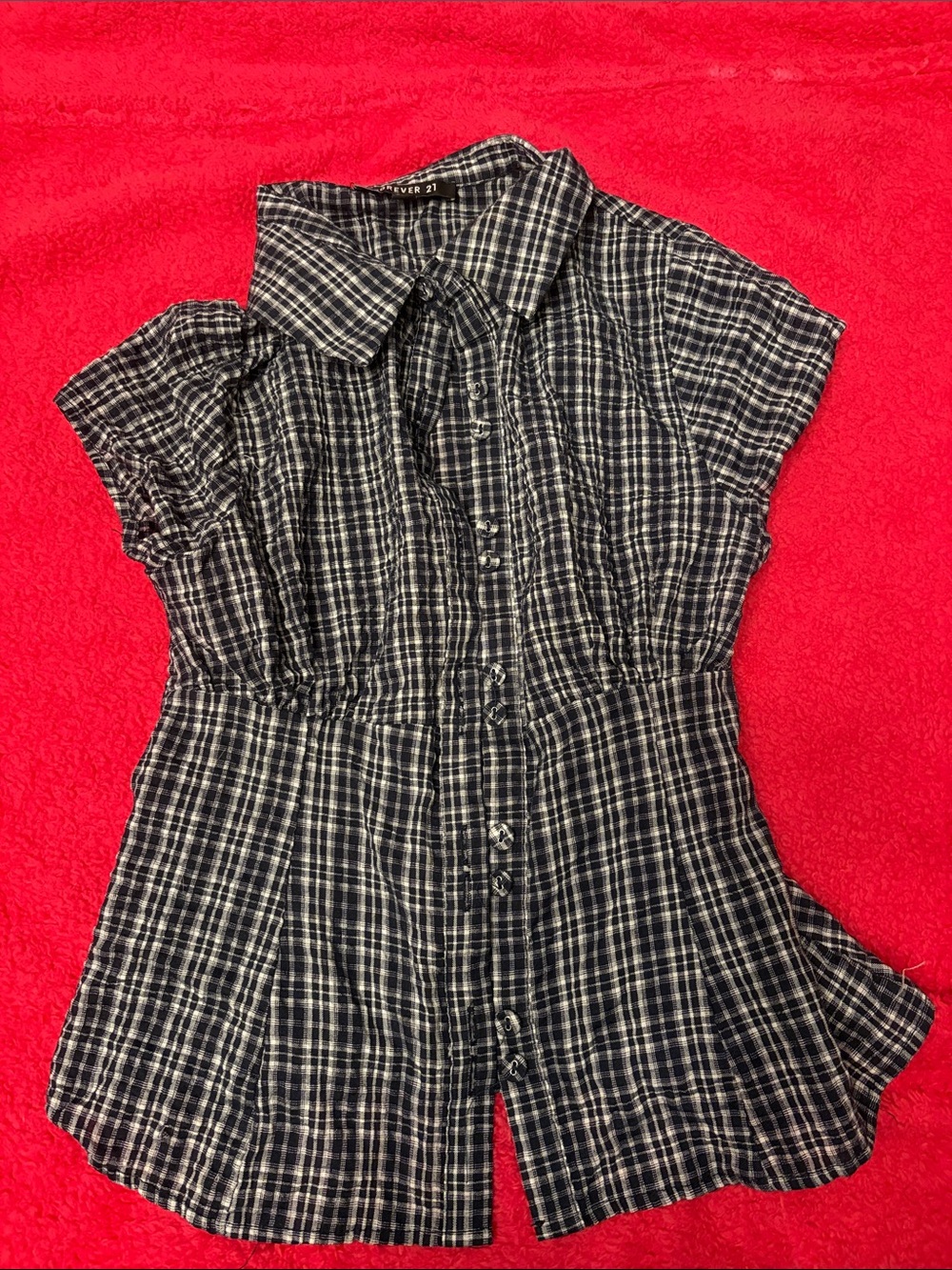 Forever 21 Black and White Plaid Button-Down Short-Sleeve Top